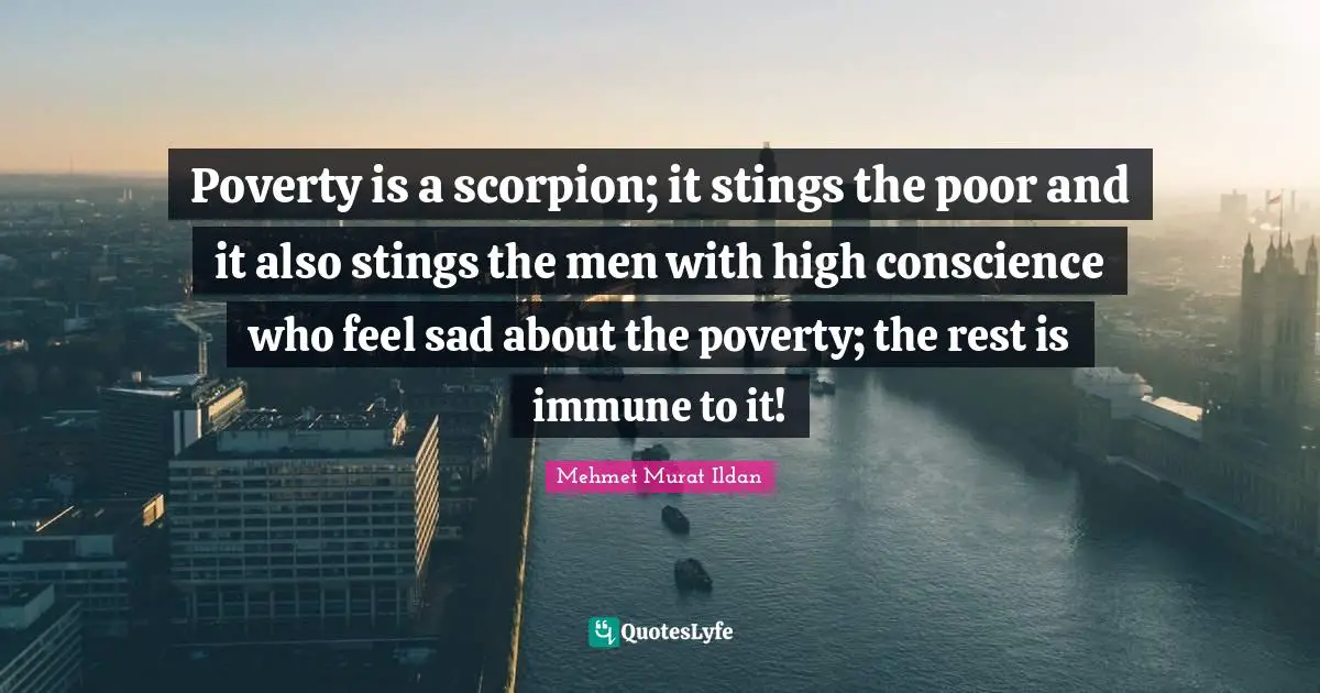 Poverty is a scorpion; it stings the poor and it also stings the men with high conscience who feel sad about the poverty; the rest is immune to it!