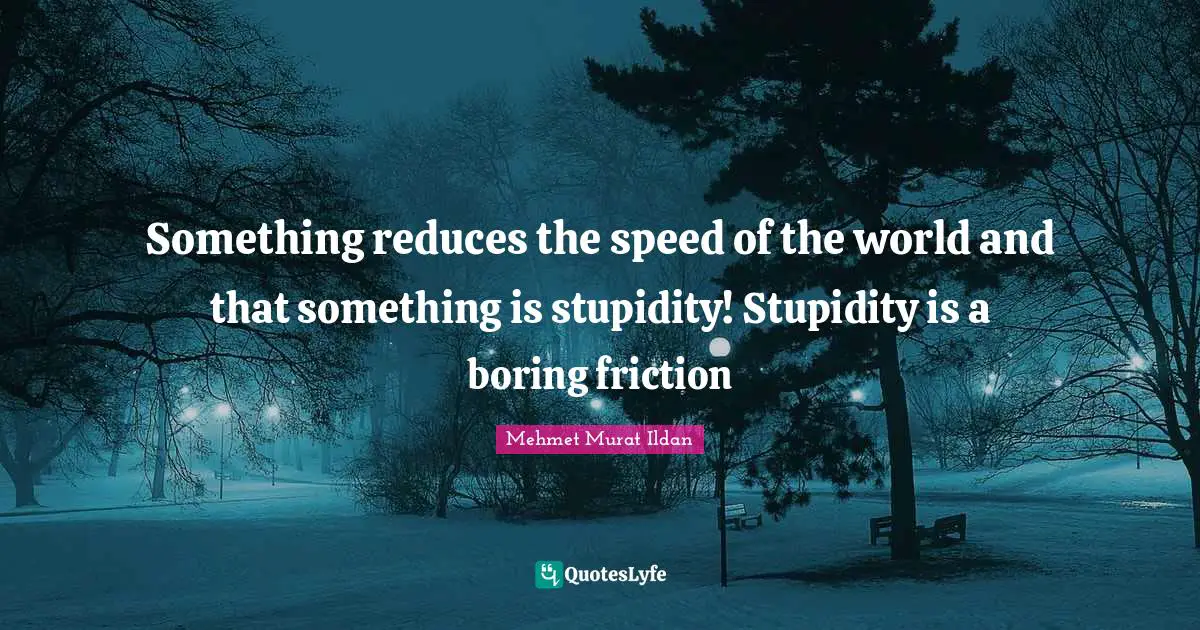 Something reduces the speed of the world and that something is stupidity! Stupidity is a boring friction