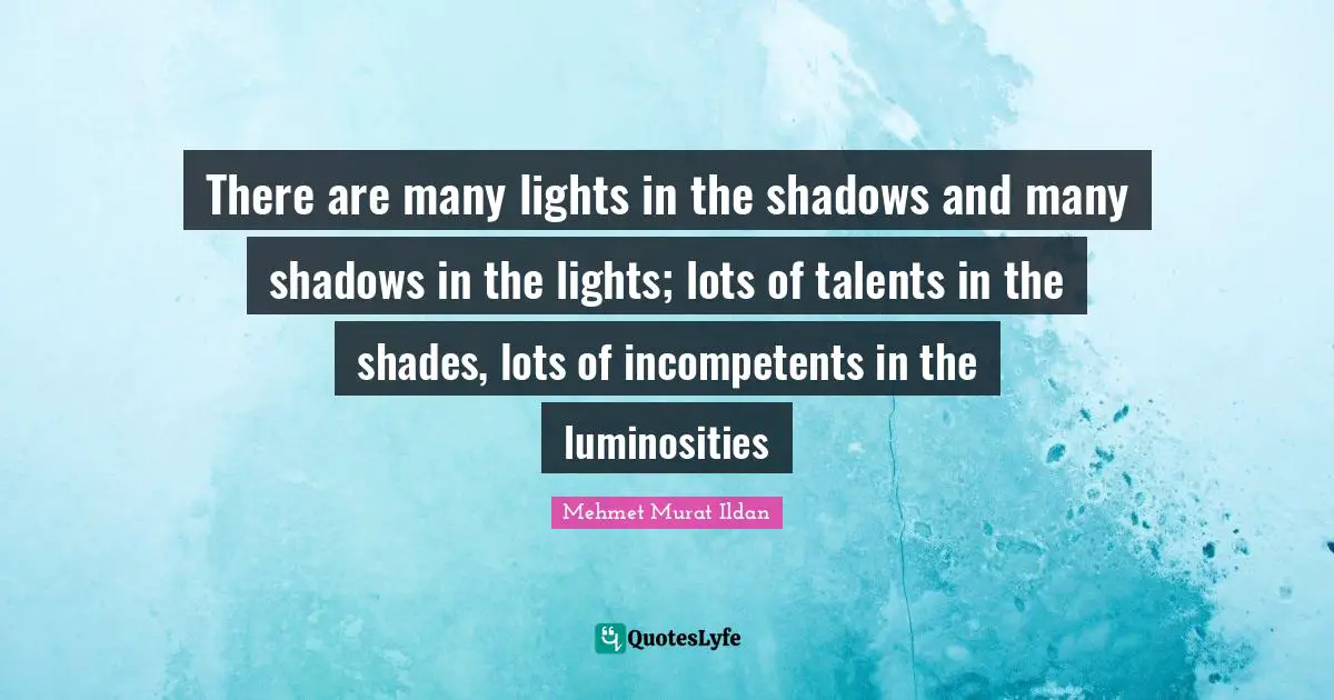 There are many lights in the shadows and many shadows in the lights; lots of talents in the shades, lots of incompetents in the luminosities