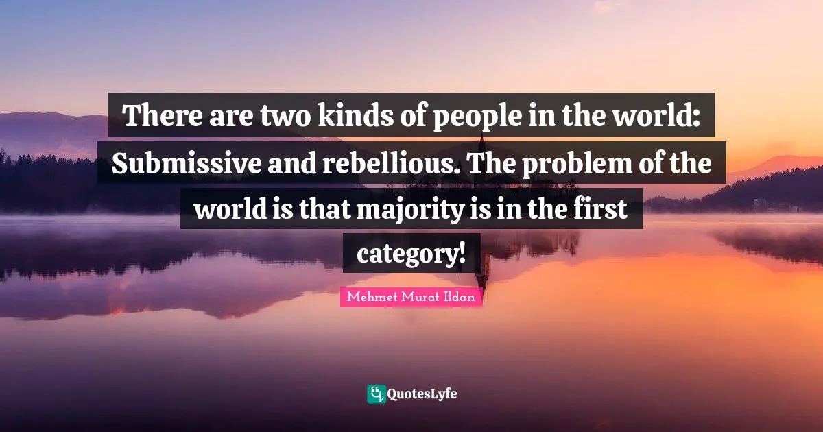 There are two kinds of people in the world: Submissive and rebellious. The problem of the world is that majority is in the first category!