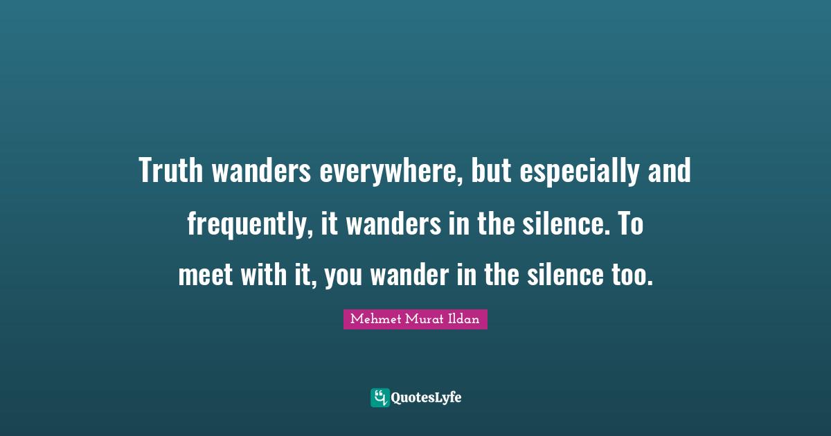 Truth wanders everywhere, but especially and frequently, it wanders in the silence. To meet with it, you wander in the silence too.