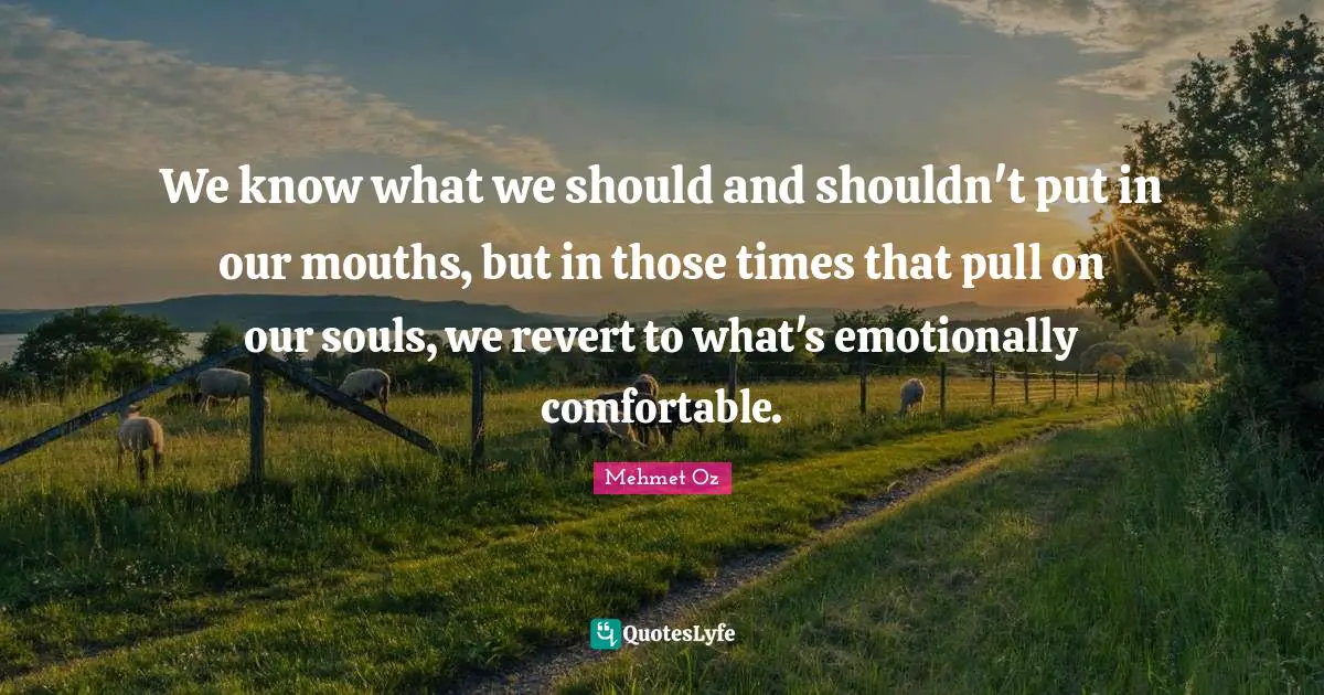 We know what we should and shouldn't put in our mouths, but in those times that pull on our souls, we revert to what's emotionally comfortable.