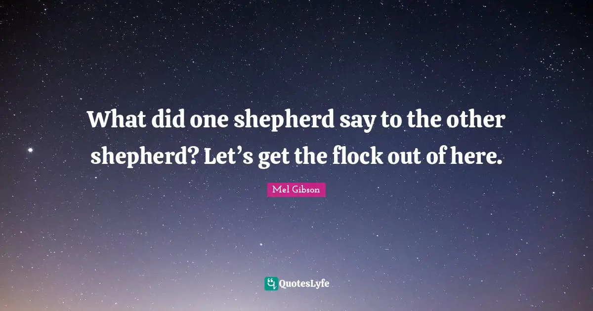 What did one shepherd say to the other shepherd? Let’s get the flock out of here.