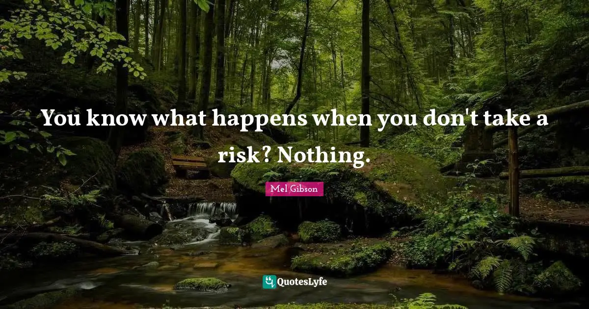 You know what happens when you don't take a risk? Nothing.