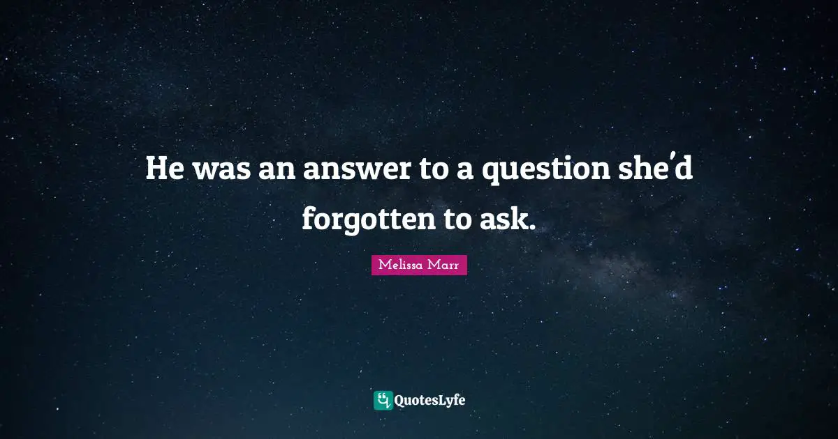 He was an answer to a question she'd forgotten to ask.
