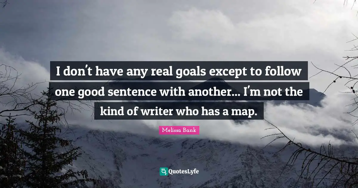 I don't have any real goals except to follow one good sentence with another... I'm not the kind of writer who has a map.