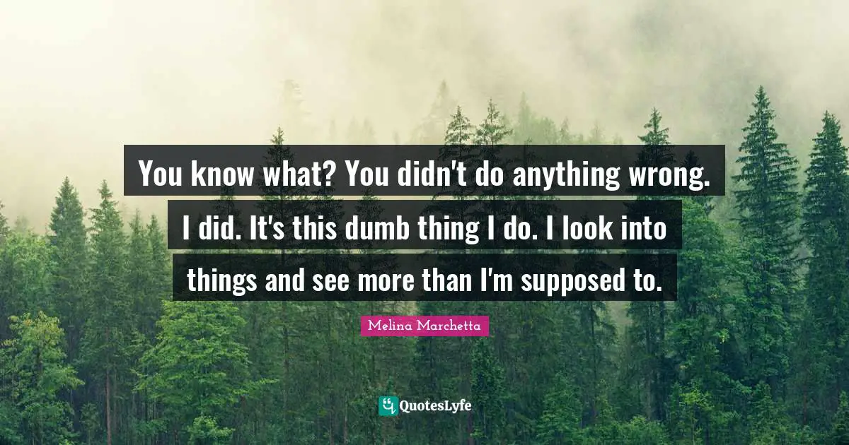 You know what? You didn't do anything wrong. I did. It's this dumb thing I do. I look into things and see more than I'm supposed to.