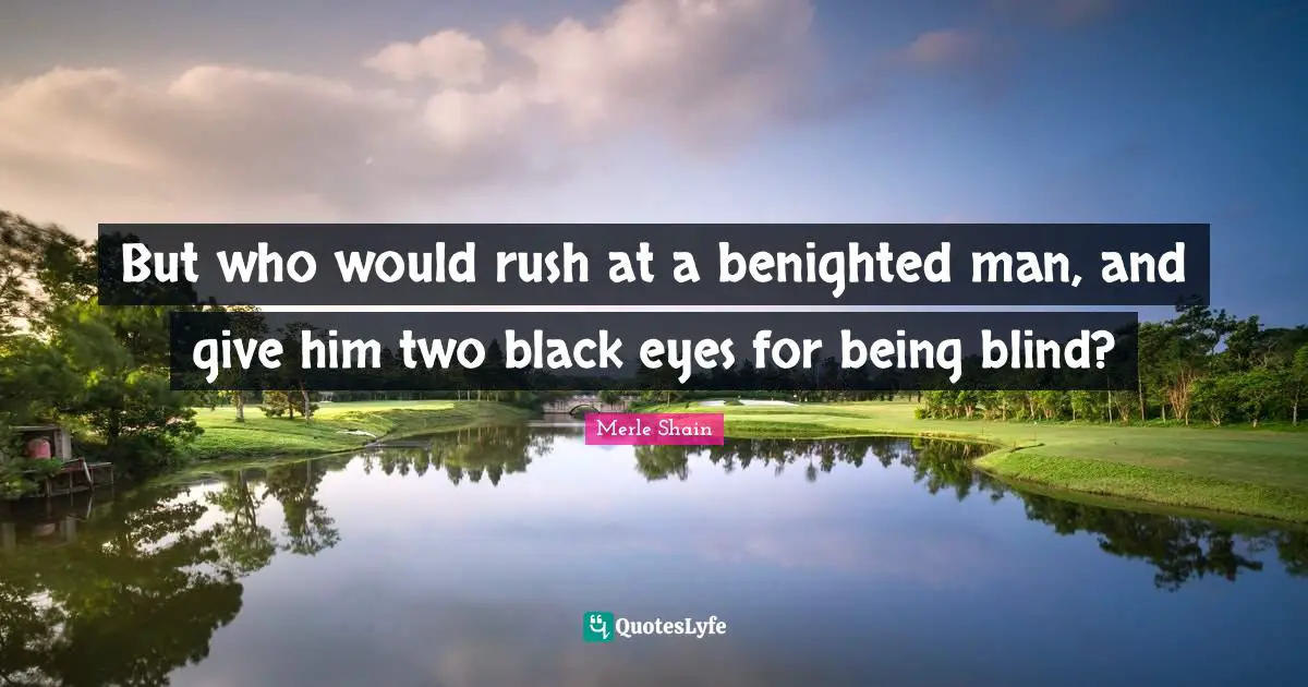 Merle Shain Quotes: "But who would rush at a benighted man, and give him two black eyes for being blind?"