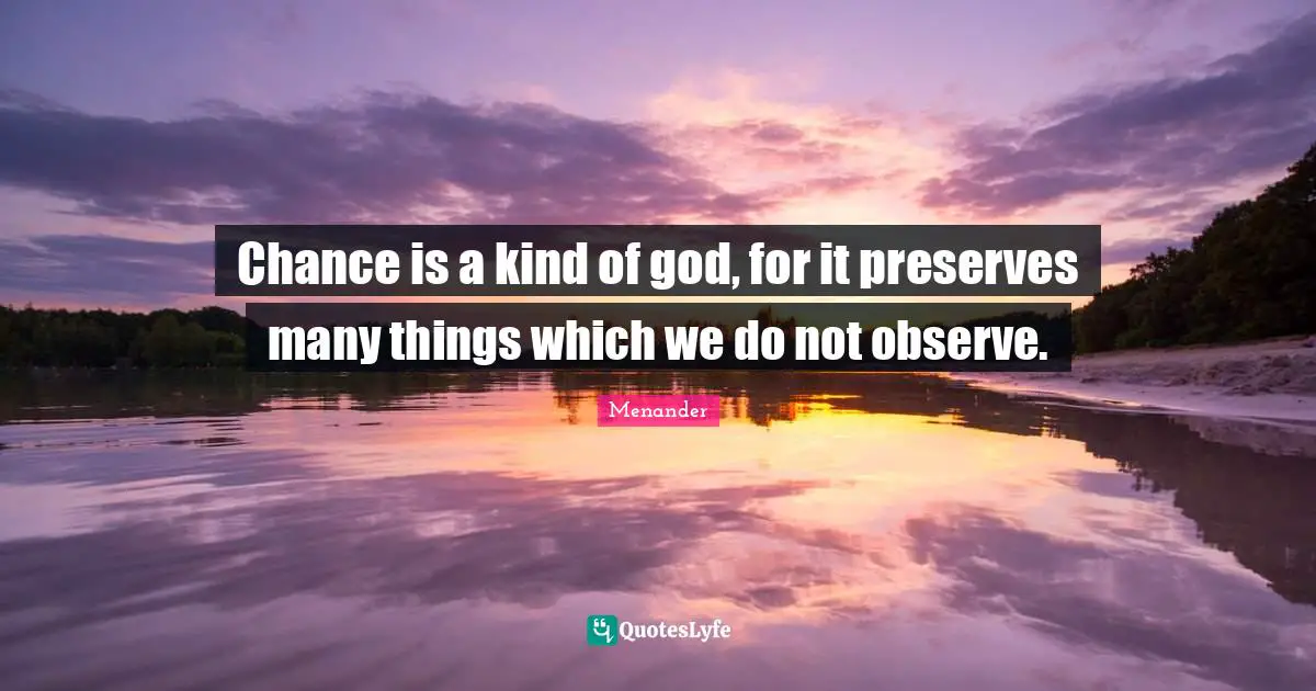 Preserves Quotes: "Chance is a kind of god, for it preserves many things which we do not observe."