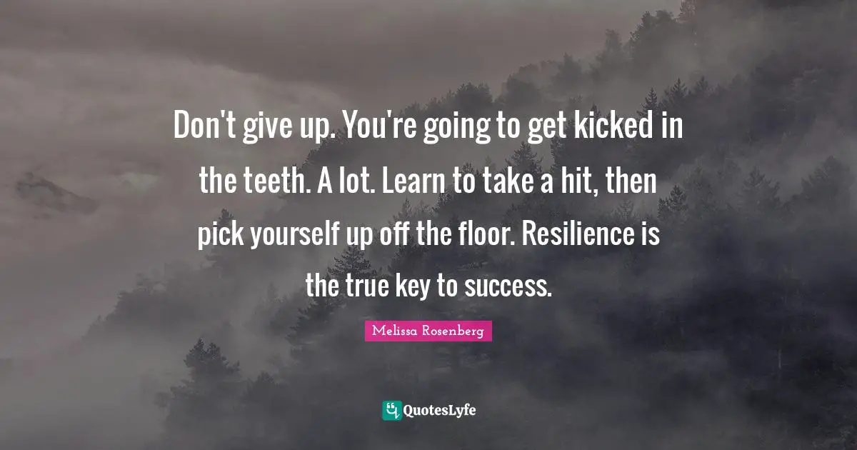 Melissa Rosenberg Quotes: "Don't give up. You're going to get kicked in the teeth. A lot. Learn to take a hit, then pick yourself up off the floor. Resilience is the true key to success."