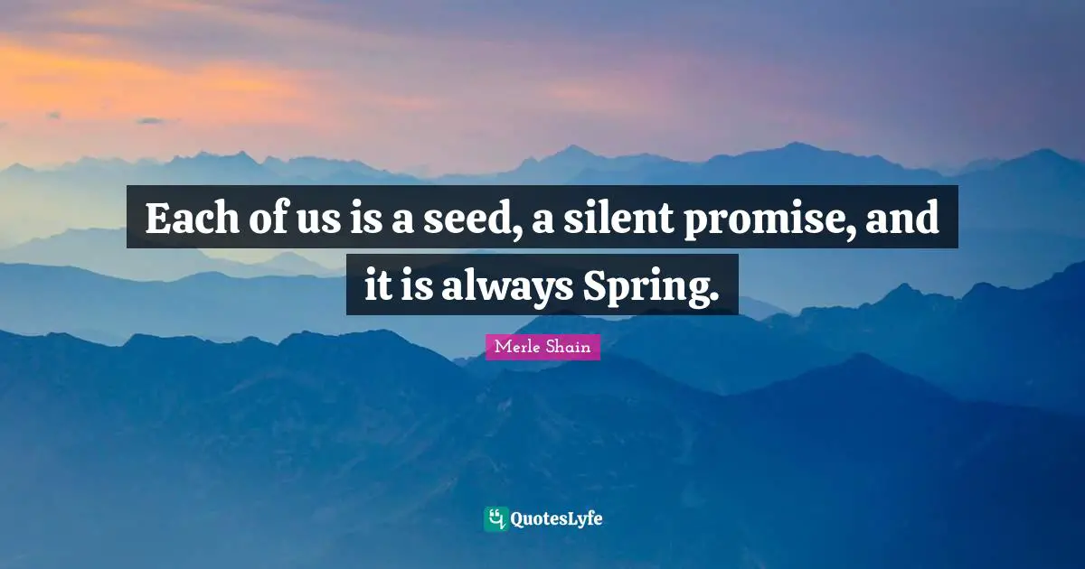Merle Shain Quotes: "Each of us is a seed, a silent promise, and it is always Spring."