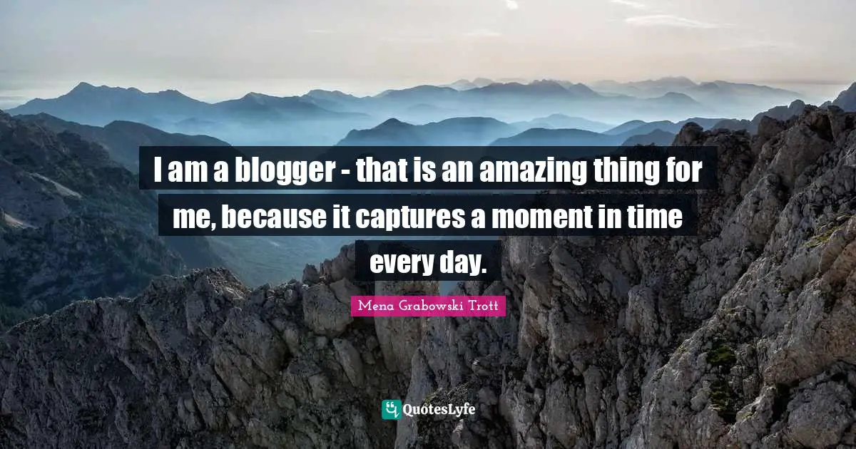 I am a blogger - that is an amazing thing for me, because it captures a moment in time every day.