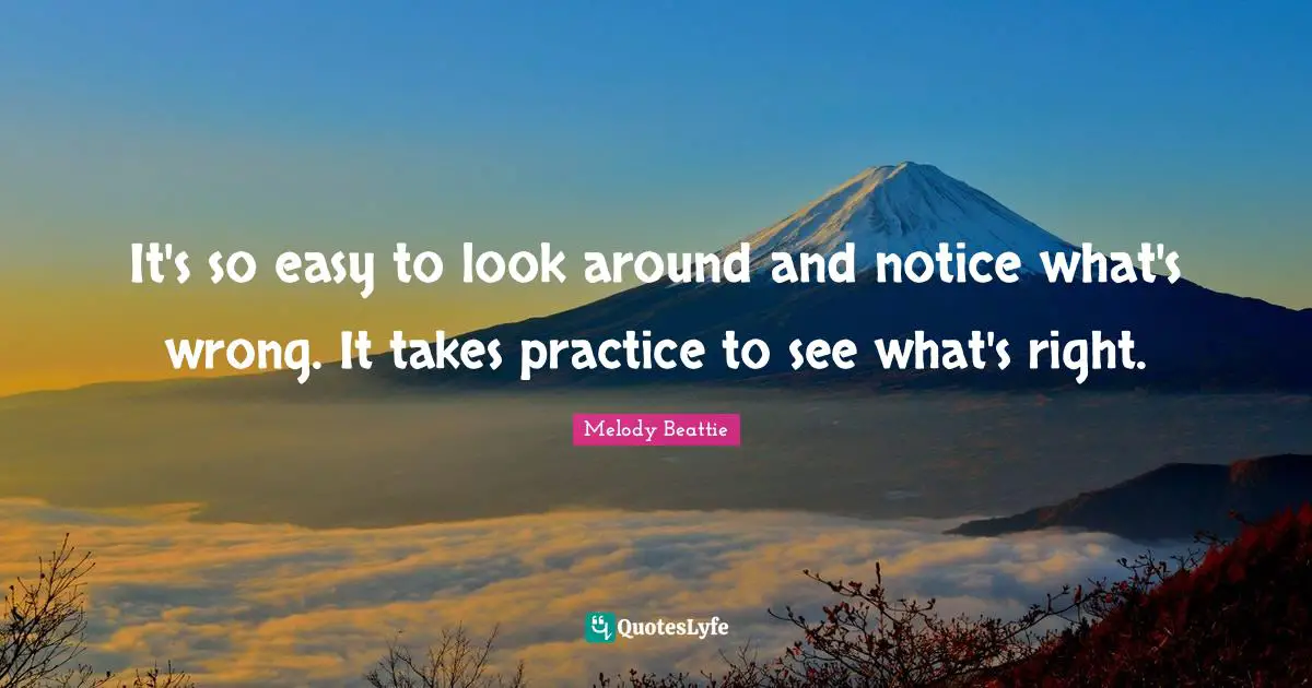 It's so easy to look around and notice what's wrong. It takes practice to see what's right.