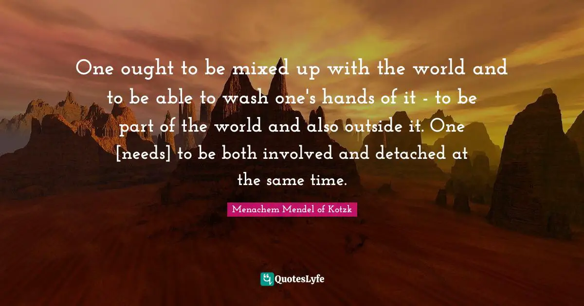 One ought to be mixed up with the world and to be able to wash one's hands of it - to be part of the world and also outside it. One [needs] to be both involved and detached at the same time.