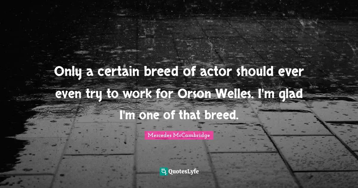 Only a certain breed of actor should ever even try to work for Orson Welles. I'm glad I'm one of that breed.