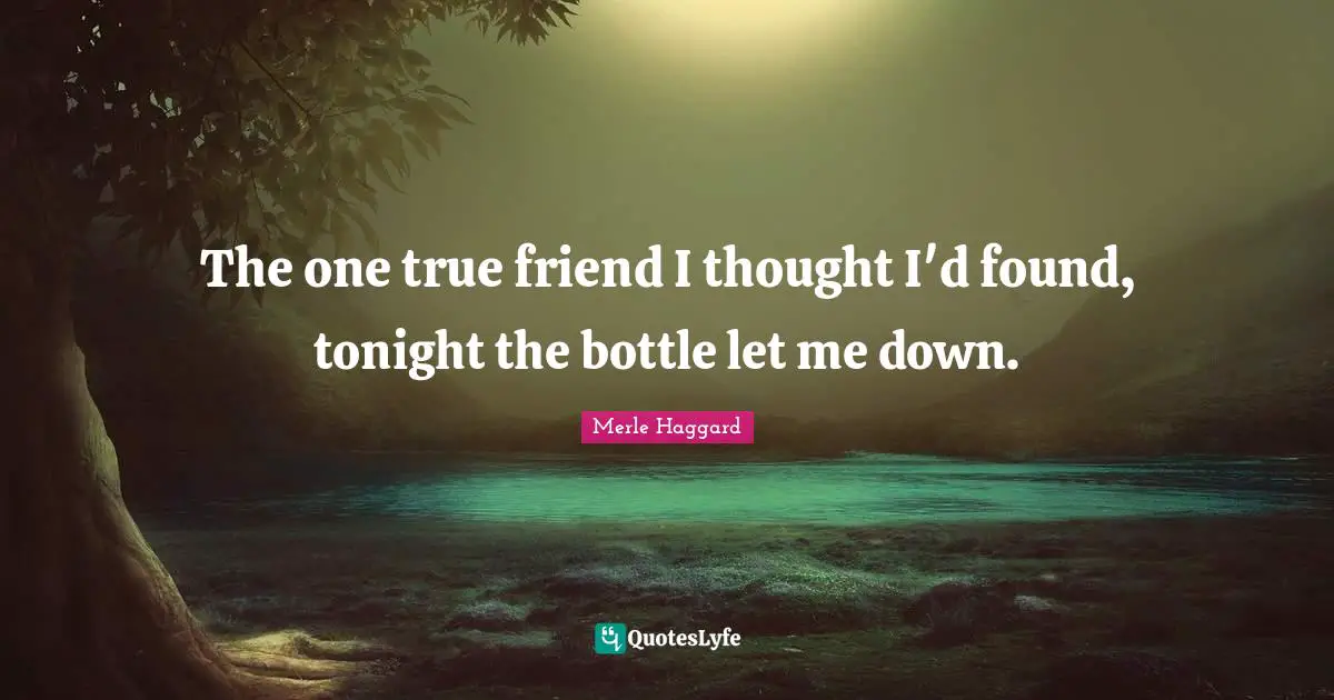 The one true friend I thought I'd found, tonight the bottle let me down.