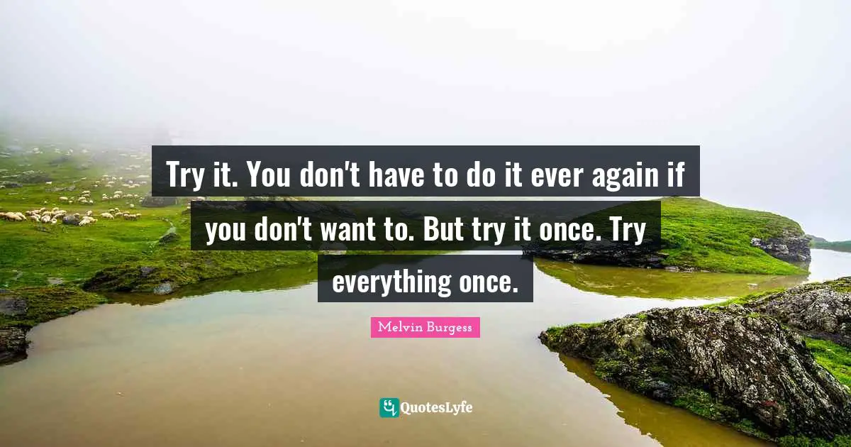 Smack Quotes: "Try it. You don't have to do it ever again if you don't want to. But try it once. Try everything once."