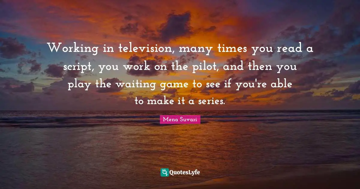 Working in television, many times you read a script, you work on the pilot, and then you play the waiting game to see if you're able to make it a series.