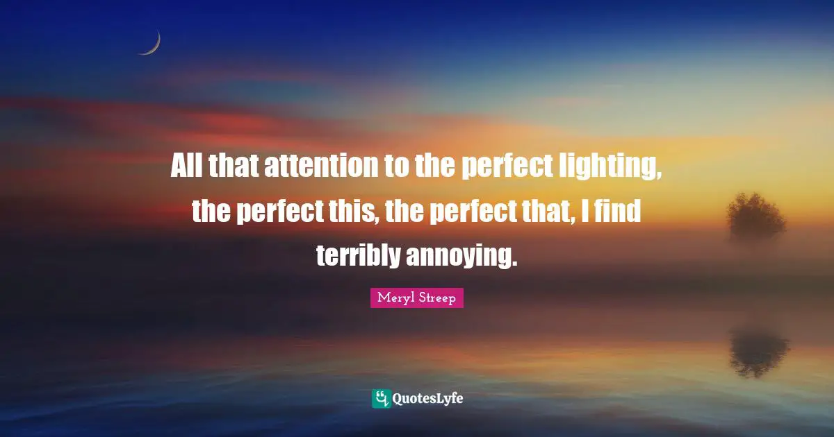 Annoyed Quotes: "All that attention to the perfect lighting, the perfect this, the perfect that, I find terribly annoying."