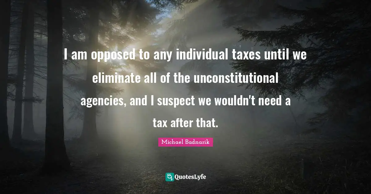 I am opposed to any individual taxes until we eliminate all of the unconstitutional agencies, and I suspect we wouldn't need a tax after that.