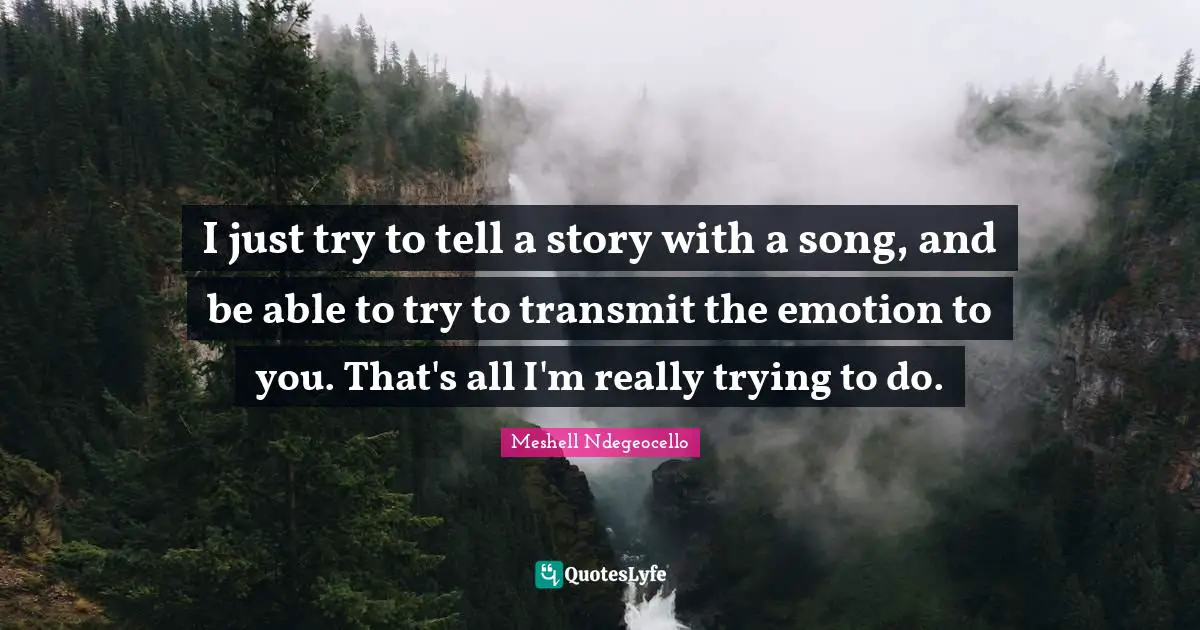I just try to tell a story with a song, and be able to try to transmit the emotion to you. That's all I'm really trying to do.