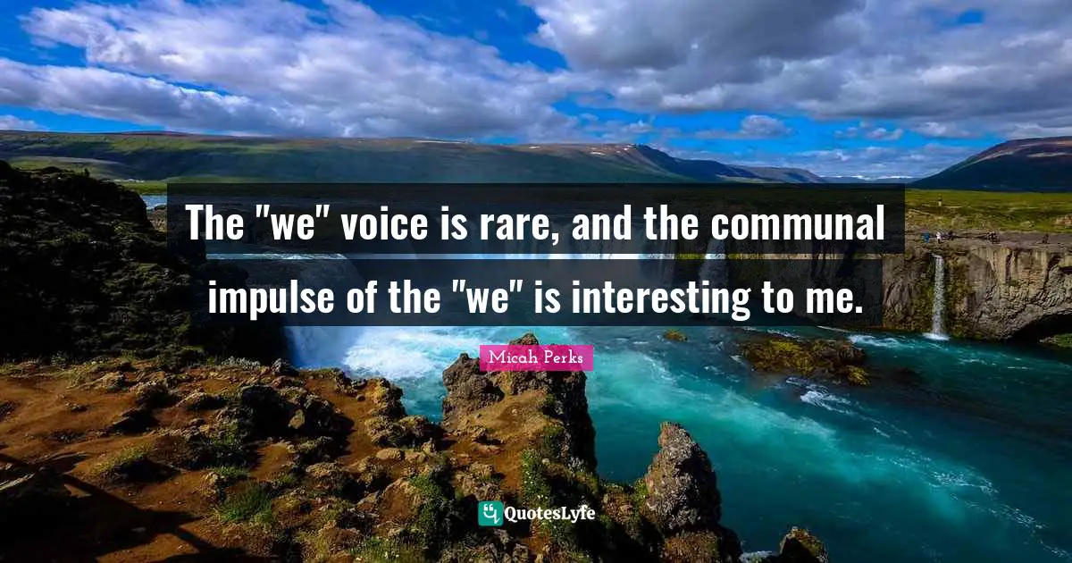 The "we" voice is rare, and the communal impulse of the "we" is interesting to me.