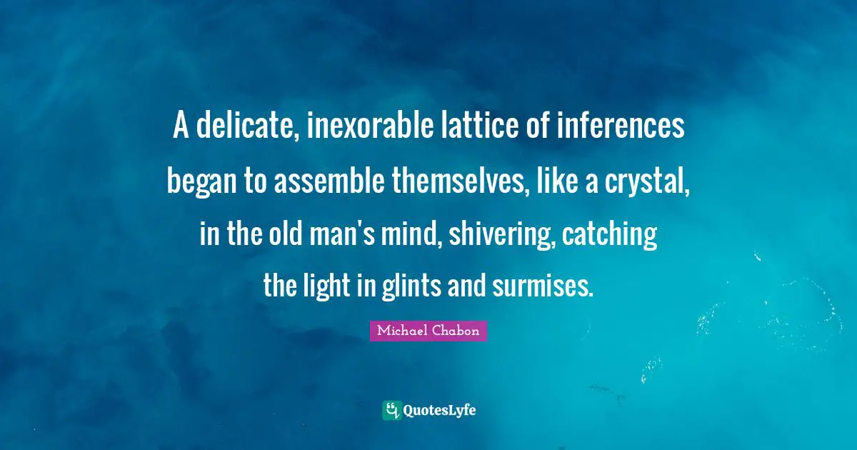 A delicate, inexorable lattice of inferences began to assemble themselves, like a crystal, in the old man's mind, shivering, catching the light in glints and surmises.