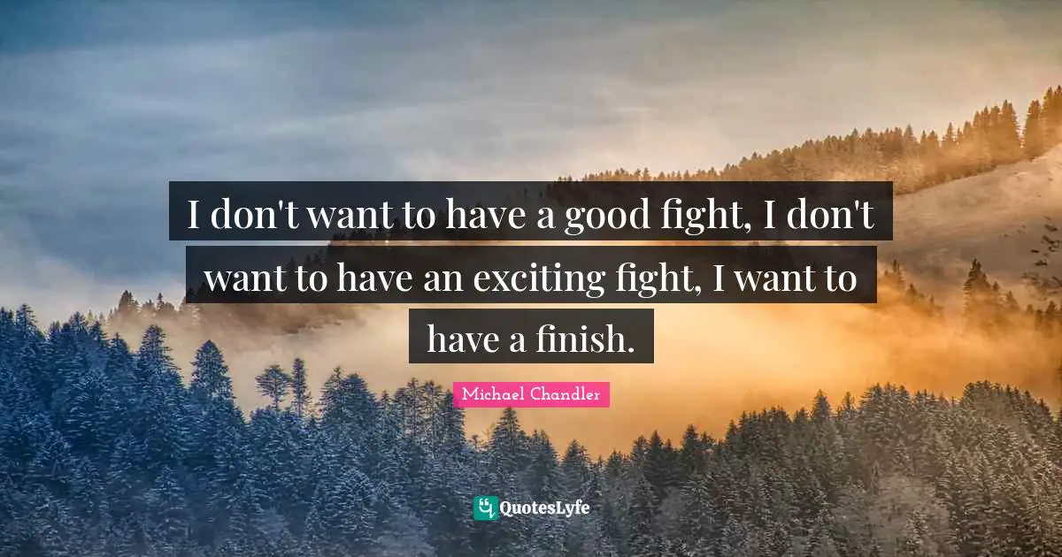 I don't want to have a good fight, I don't want to have an exciting fight, I want to have a finish.