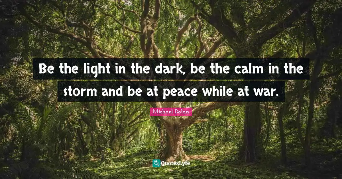 Be the light in the dark, be the calm in the storm and be at peace while at war.