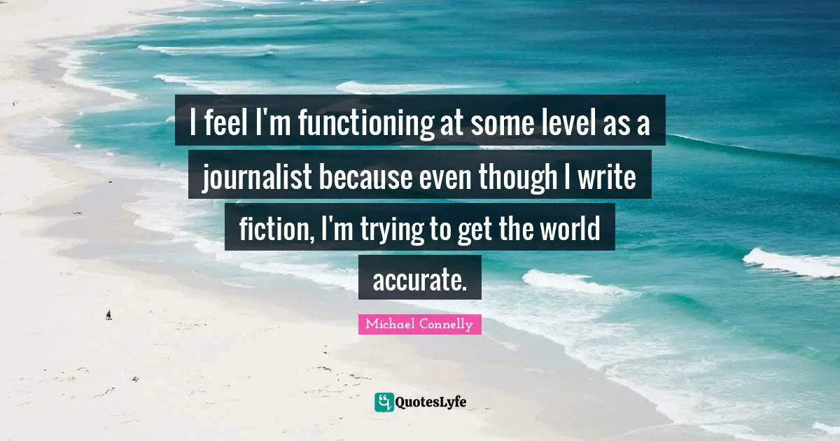 I feel I'm functioning at some level as a journalist because even though I write fiction, I'm trying to get the world accurate.