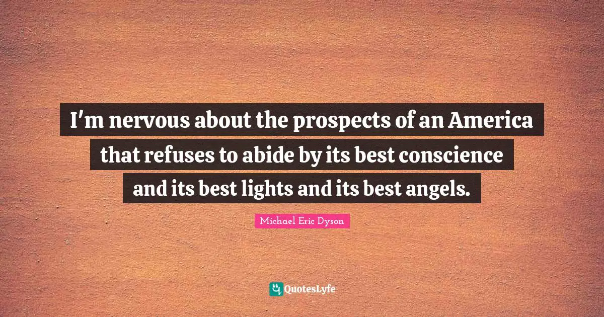 I'm nervous about the prospects of an America that refuses to abide by its best conscience and its best lights and its best angels.