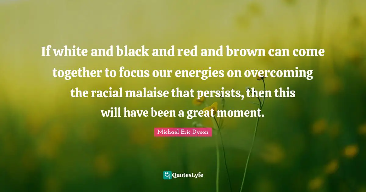 If white and black and red and brown can come together to focus our energies on overcoming the racial malaise that persists, then this will have been a great moment.