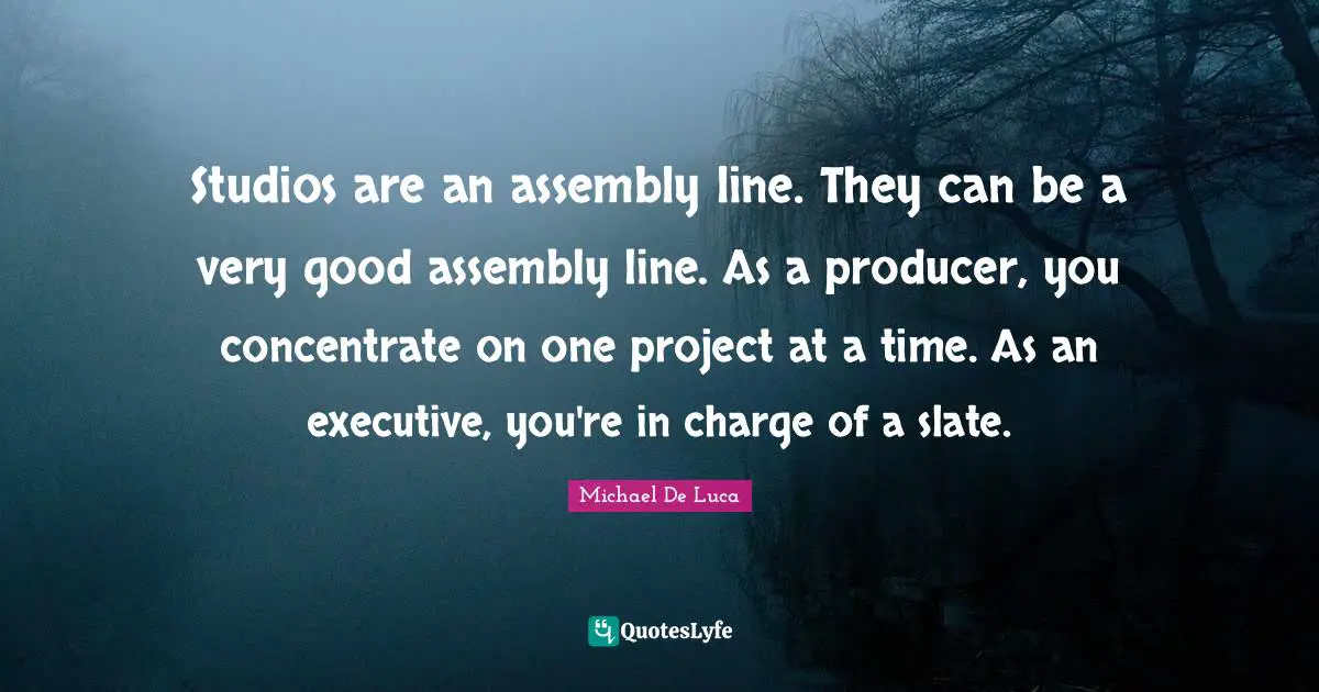 Studios are an assembly line. They can be a very good assembly line. As a producer, you concentrate on one project at a time. As an executive, you're in charge of a slate.