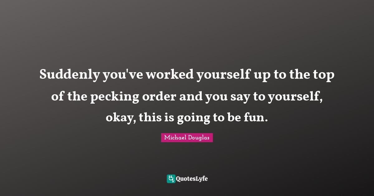 Michael Douglas Quotes: "Suddenly you've worked yourself up to the top of the pecking order and you say to yourself, okay, this is going to be fun."