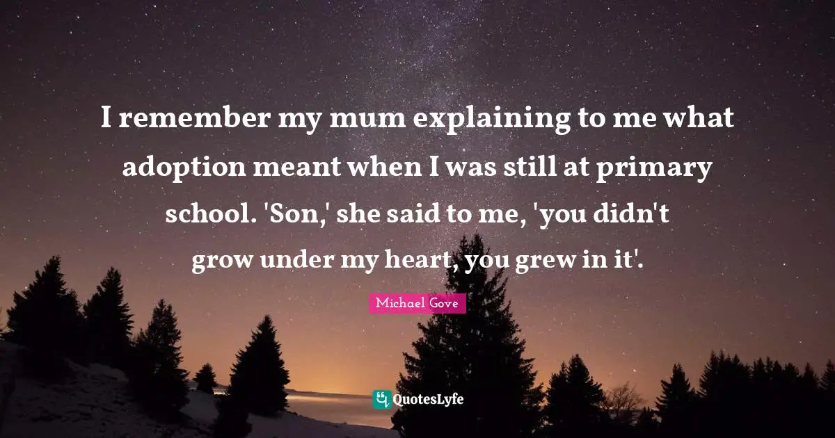 I remember my mum explaining to me what adoption meant when I was still at primary school. 'Son,' she said to me, 'you didn't grow under my heart, you grew in it'.