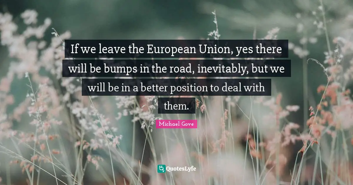 If we leave the European Union, yes there will be bumps in the road, inevitably, but we will be in a better position to deal with them.