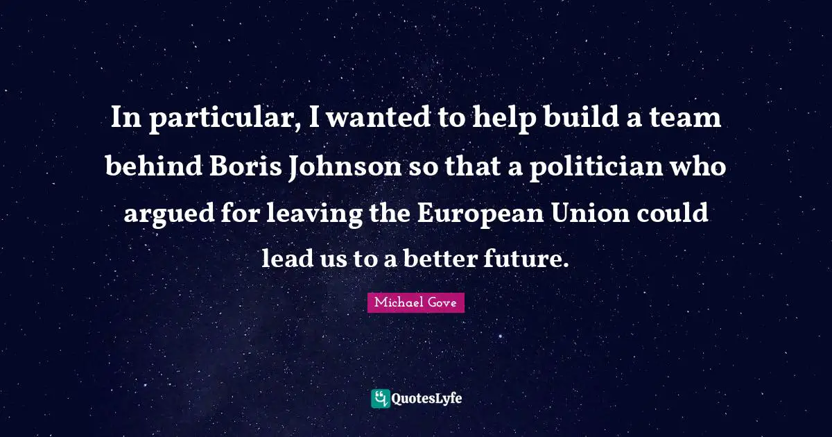 Better Future Quotes: "In particular, I wanted to help build a team behind Boris Johnson so that a politician who argued for leaving the European Union could lead us to a better future."