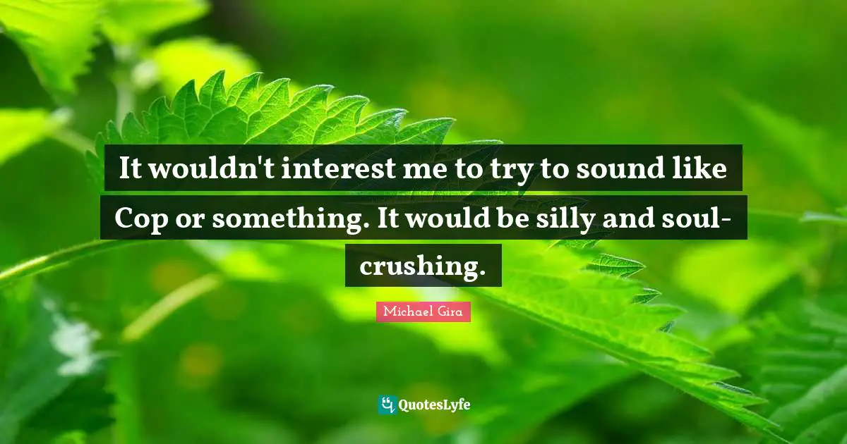 It wouldn't interest me to try to sound like Cop or something. It would be silly and soul-crushing.