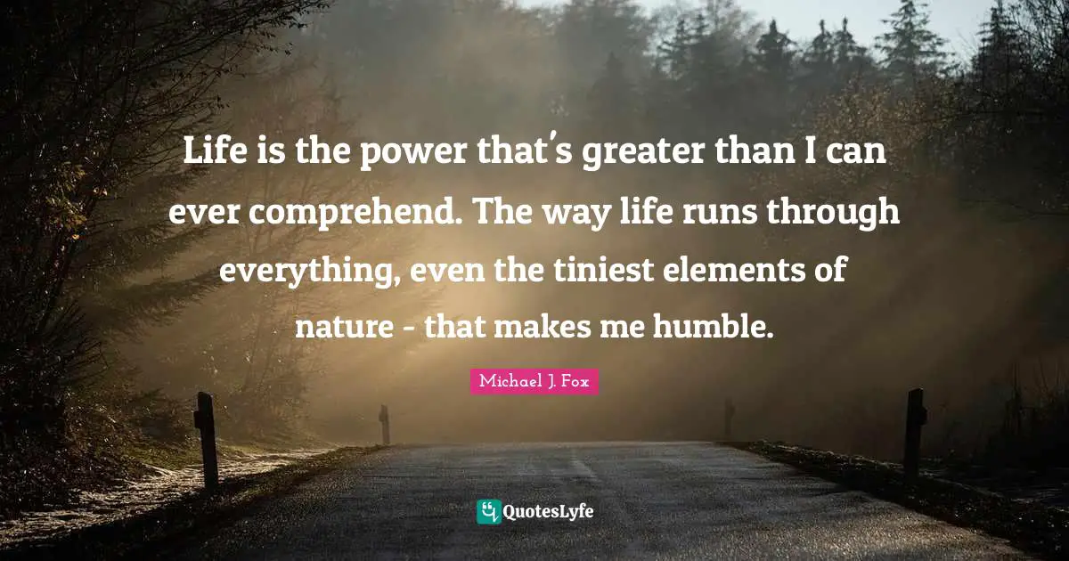Life is the power that's greater than I can ever comprehend. The way life runs through everything, even the tiniest elements of nature - that makes me humble.