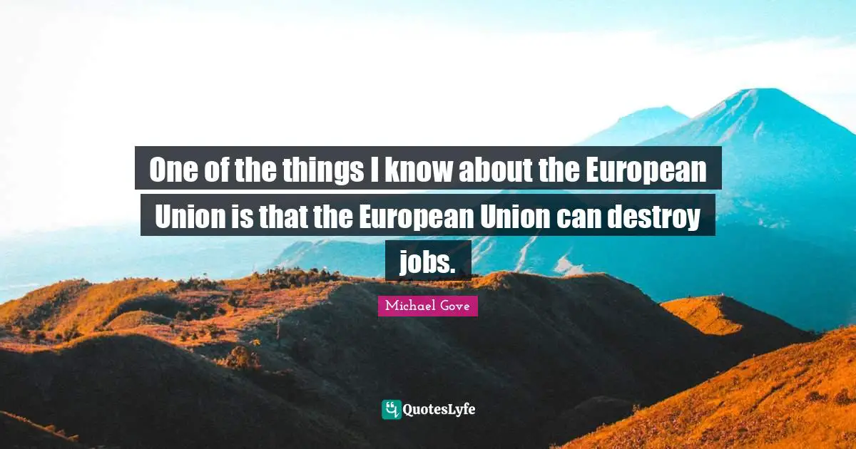 One of the things I know about the European Union is that the European Union can destroy jobs.