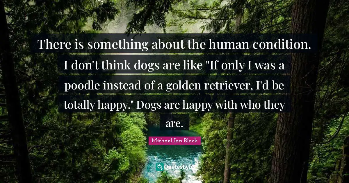There is something about the human condition. I don't think dogs are like "If only I was a poodle instead of a golden retriever, I'd be totally happy." Dogs are happy with who they are.