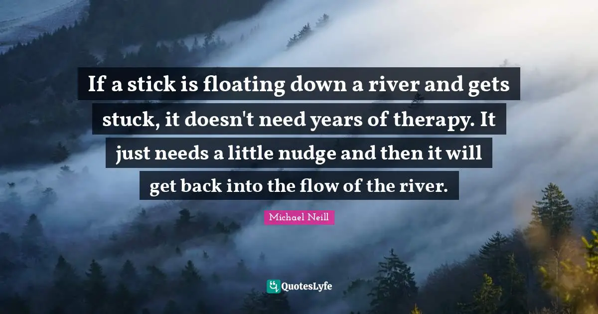 Nudge Quotes: "If a stick is floating down a river and gets stuck, it doesn't need years of therapy. It just needs a little nudge and then it will get back into the flow of the river."