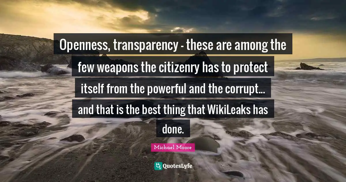 Openness, transparency - these are among the few weapons the citizenry has to protect itself from the powerful and the corrupt... and that is the best thing that WikiLeaks has done.
