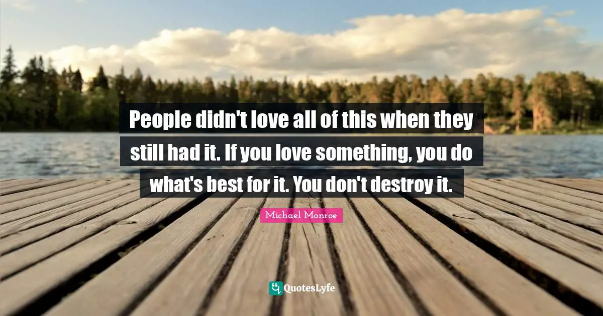 People didn't love all of this when they still had it. If you love something, you do what's best for it. You don't destroy it.