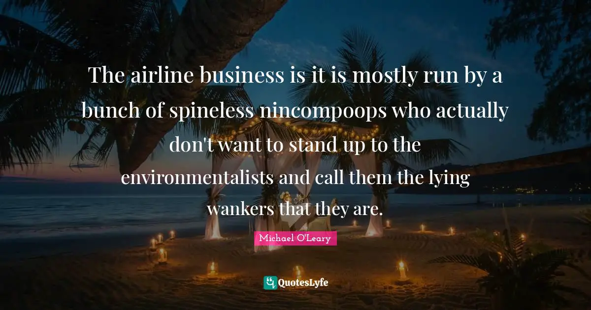 Bunch Quotes: "The airline business is it is mostly run by a bunch of spineless nincompoops who actually don't want to stand up to the environmentalists and call them the lying wankers that they are."