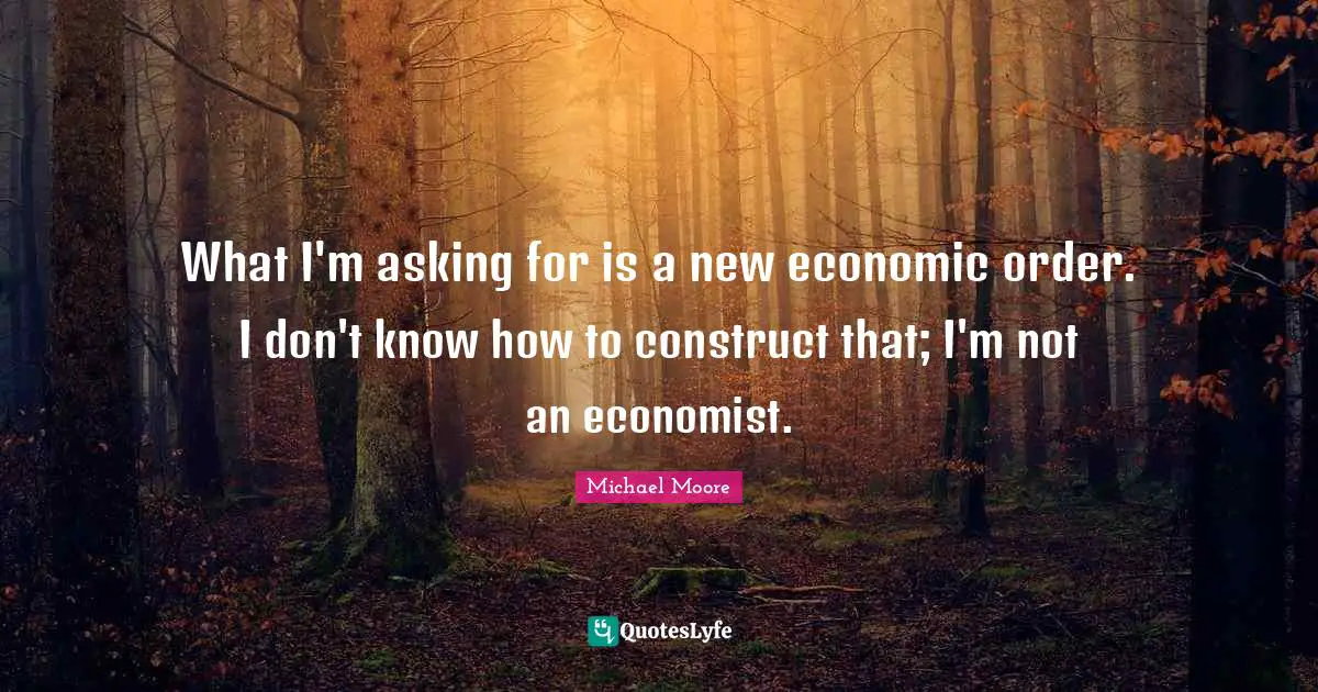 What I'm asking for is a new economic order. I don't know how to construct that; I'm not an economist.