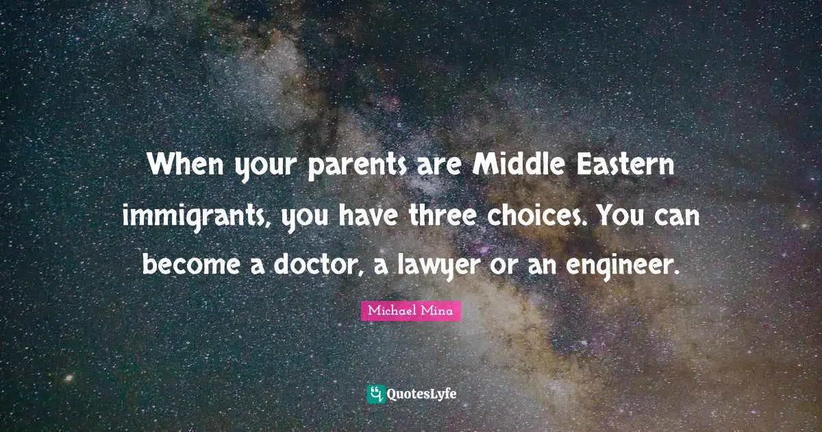 When your parents are Middle Eastern immigrants, you have three choices. You can become a doctor, a lawyer or an engineer.
