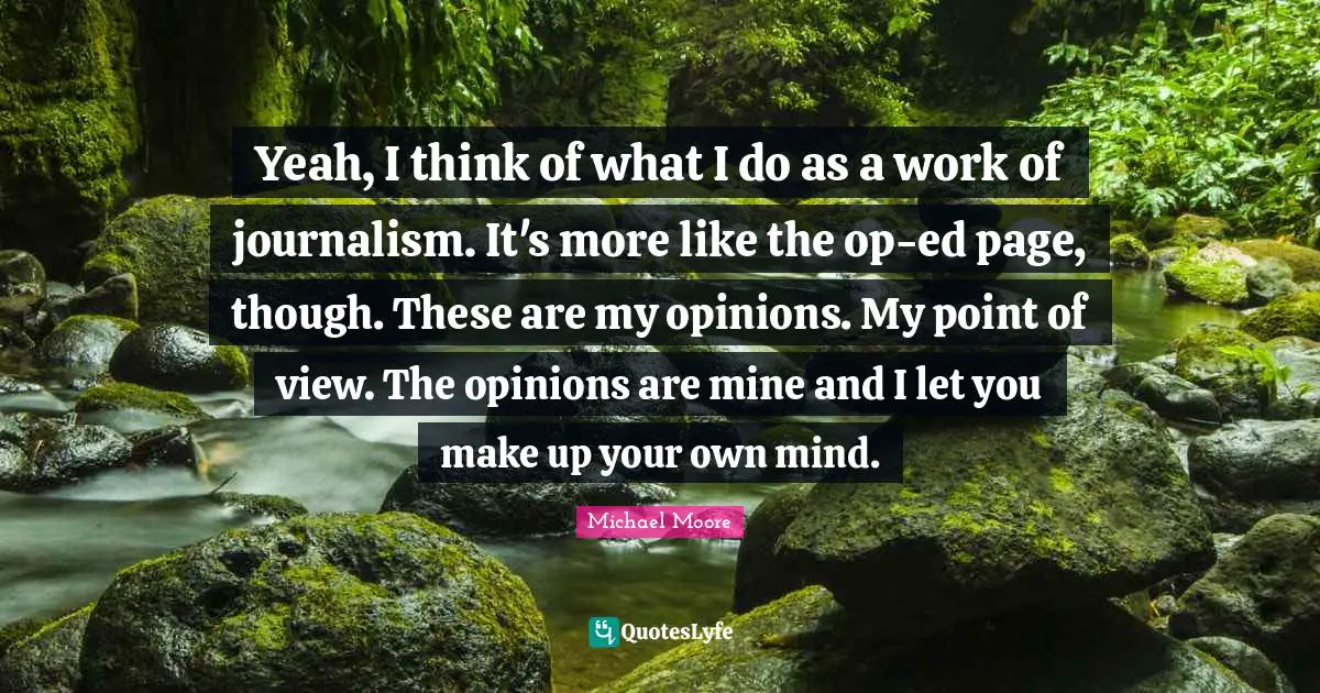 Yeah, I think of what I do as a work of journalism. It's more like the op-ed page, though. These are my opinions. My point of view. The opinions are mine and I let you make up your own mind.