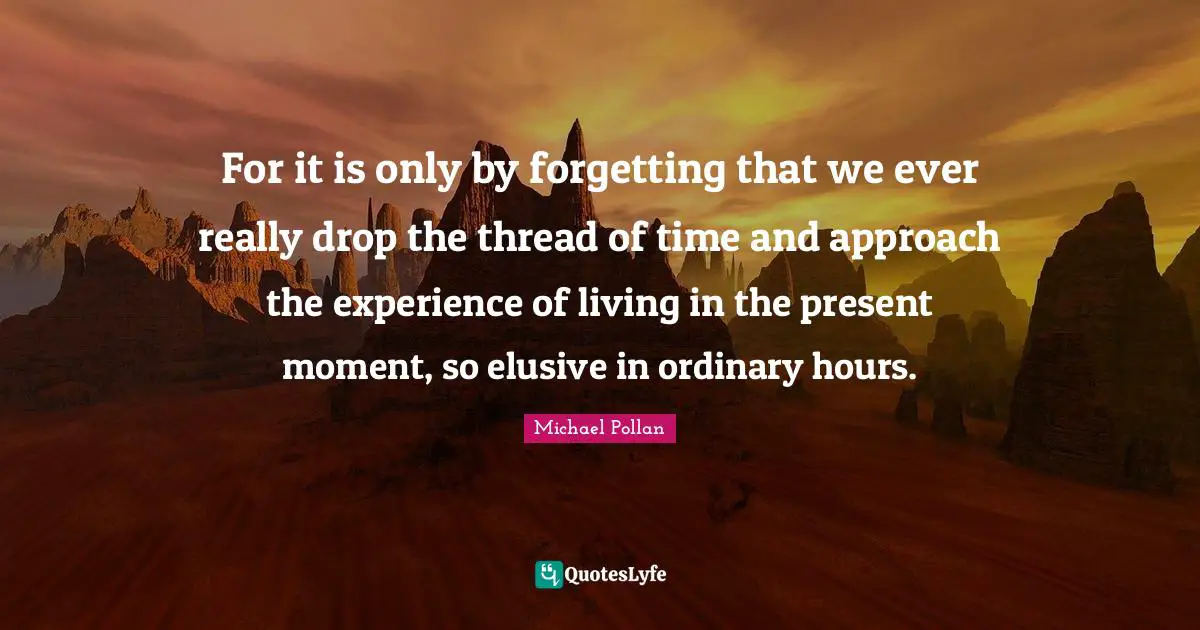 For it is only by forgetting that we ever really drop the thread of time and approach the experience of living in the present moment, so elusive in ordinary hours.