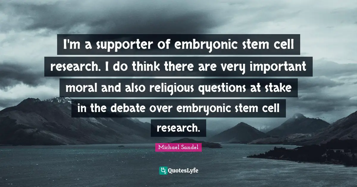Michael Sandel Quotes: "I'm a supporter of embryonic stem cell research. I do think there are very important moral and also religious questions at stake in the debate over embryonic stem cell research."